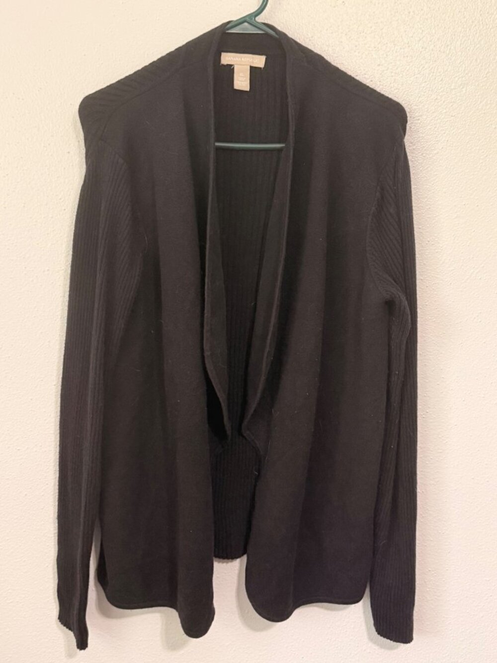 Banana Republic Cardigan Black Open Front Ribbed Arms & Back Womans XL
